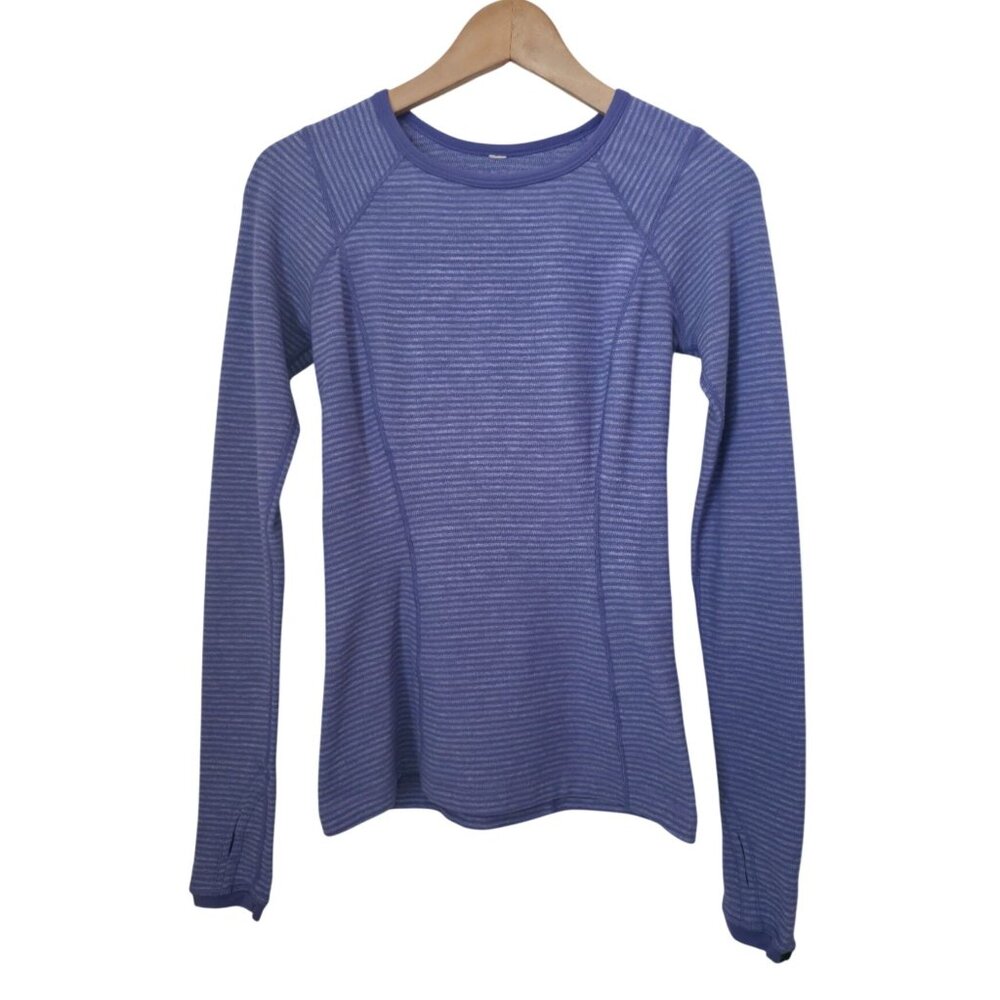 Lululemon Purple Long Sleeve Stripe Crew Neck Athleisure Base Layer Top Sz 2 - Picture 1 of 7